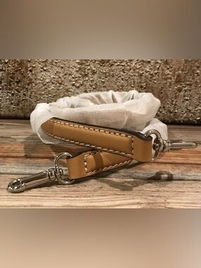 NWT stylish tan/white stitching leather bag strap with silver tone hardware